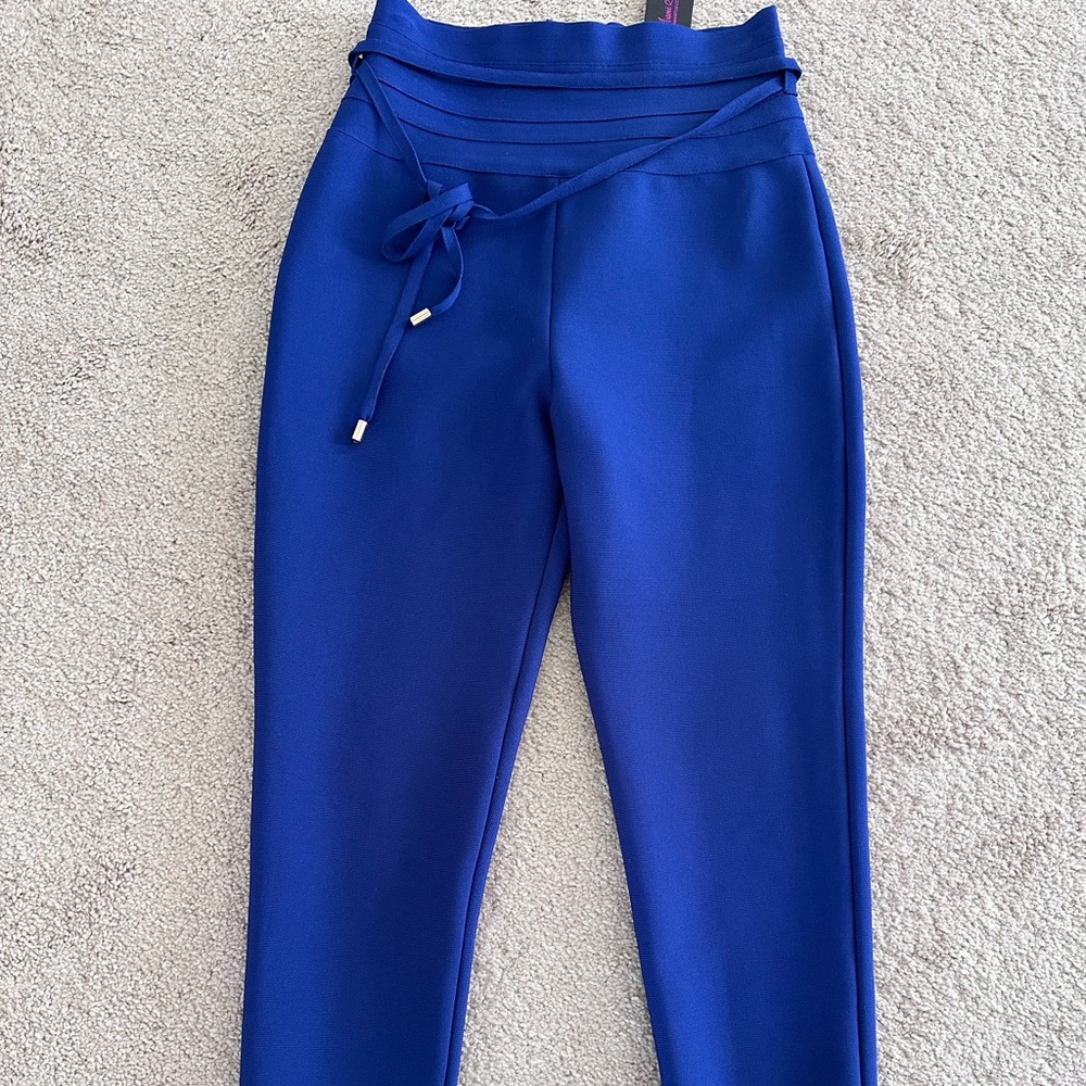 Hot Miami Styles Waist Snatched BLUE Bandage Pants